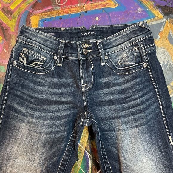 Vigoss The Chelsea Capri Jeans - Size 3/4 - Dark Wash, Embellished Buttons - Picture 2 of 11